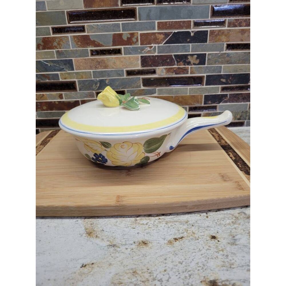 Vintage Red Wing Brittany Covered Casserole, Yellow Rose (chip),  Handle, 1 Qt